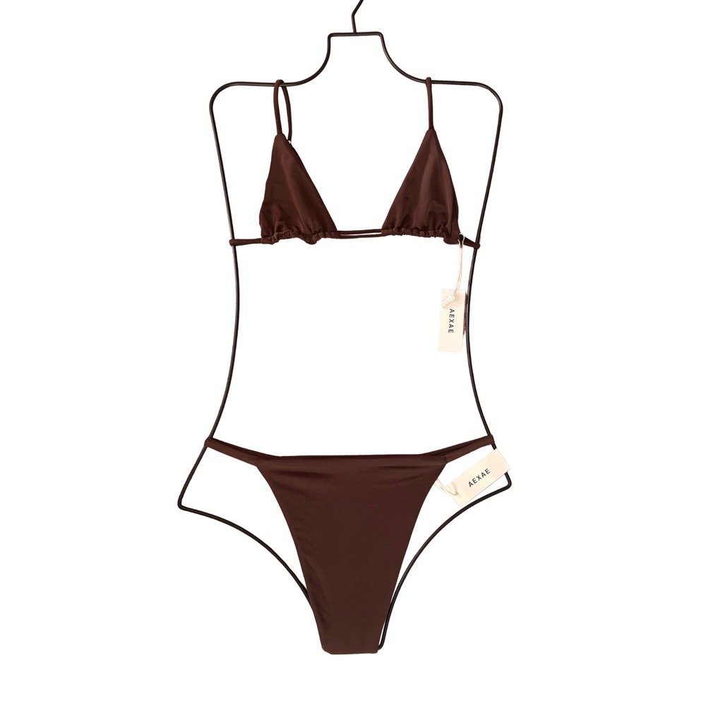 AEXAE Brown Triangle Bikini Set Two Piece Swimsuit Brown NWT $240 M